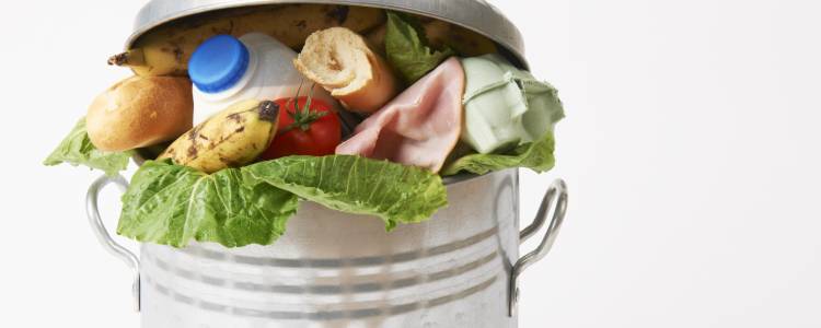 Matsvinn, en soptunna fylld med slängda matvaror.